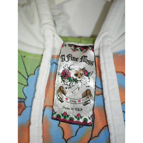 Vtg A Fine Mess T-Shirt Hoodie Sz XL White Floral Flower Power USA Made - Picture 9 of 11